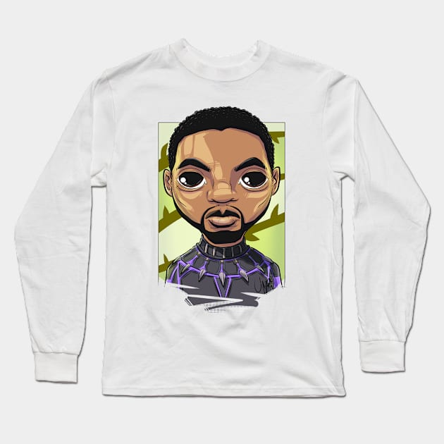 Pop Culture Caricature #5 - Black Panther Long Sleeve T-Shirt by yazgar